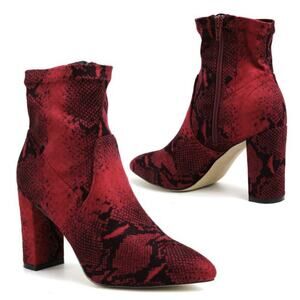 Catherine Malandrino Bodem Faux Suede Block Heel Snake Print Stretch Bootie